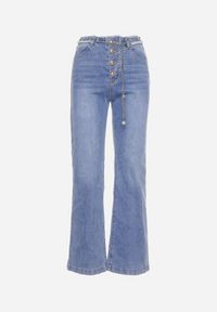 Born2be - Jasnoniebieskie Jeansy Dzwony z Odpinanym Paseczkiem Ozdobionym Perełkami Avnicca. Okazja: na co dzień. Kolor: niebieski. Wzór: aplikacja. Styl: elegancki, casual #6