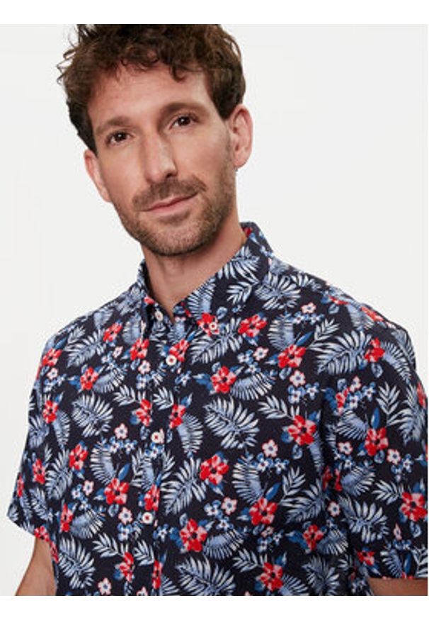 Bugatti Koszula 9450 58333A Granatowy Slim Fit. Kolor: niebieski. Materiał: bawełna