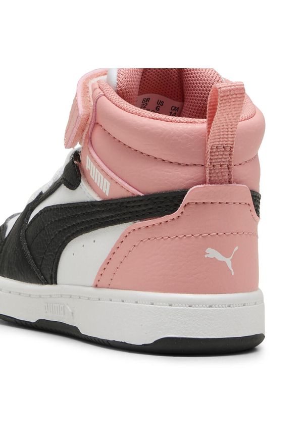 Puma - PUMA Rebound V6 Mid Toddlers' Sneakers PUMA White Strong Gray Pink Fruit. Kolor: szary, biały, wielokolorowy, różowy. Sport: turystyka piesza