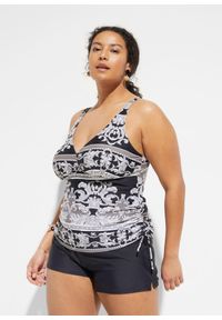 bonprix - Top plażowy tankini. Okazja: na plażę. Kolor: czarny. Materiał: poliamid. Długość rękawa: na ramiączkach. Wzór: aplikacja, nadruk