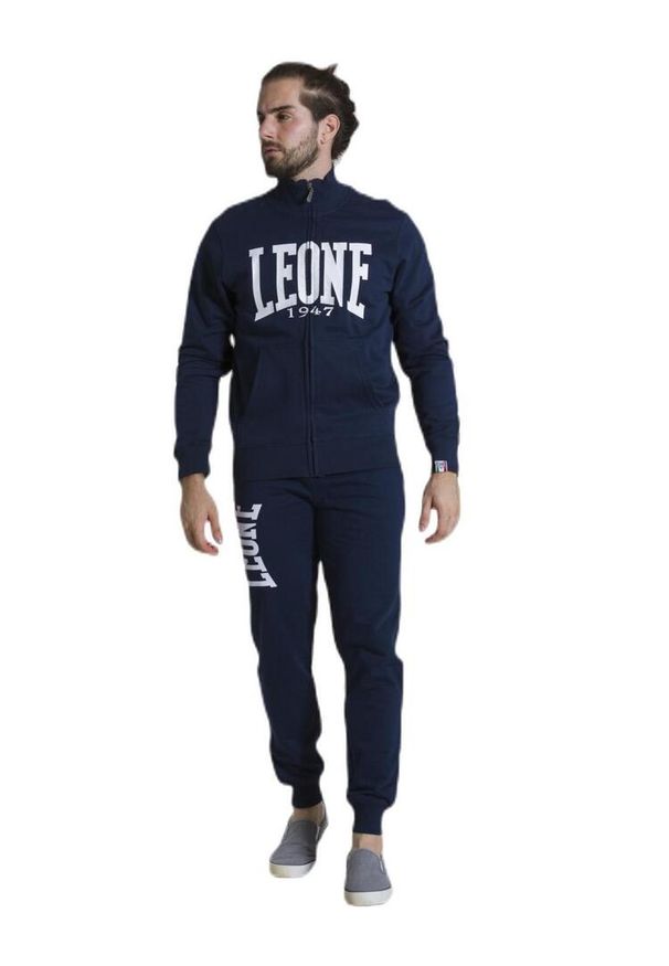 LEONE 1947 APPAREL - Męska bluza zapinana na zamek i stójka Leone 1947 Apparel. Typ kołnierza: kołnierzyk stójkowy. Kolor: niebieski. Materiał: tkanina. Sport: fitness