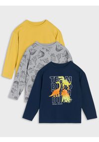 Sinsay - Koszulki z długimi rękawami z motywem dinozaurów 3 pack - granatowy. Kolor: niebieski. Długość rękawa: długi rękaw. Długość: długie