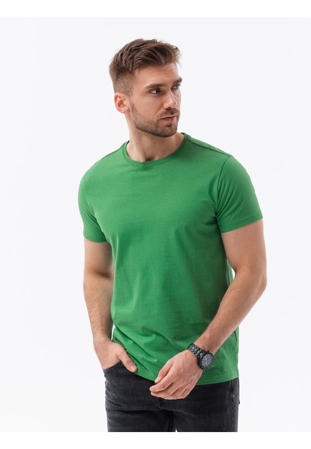 Ombre Clothing - T-shirt męski bawełniany BASIC - zielony V20 S1370 - XXL. Kolor: zielony. Materiał: bawełna. Styl: klasyczny