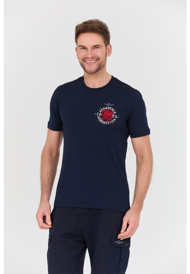 Aeronautica Militare - AERONAUTICA MILITARE Granatowy bawełniany męski t-shirt M.C., Rozmiar XXL. Kolor: niebieski. Materiał: bawełna