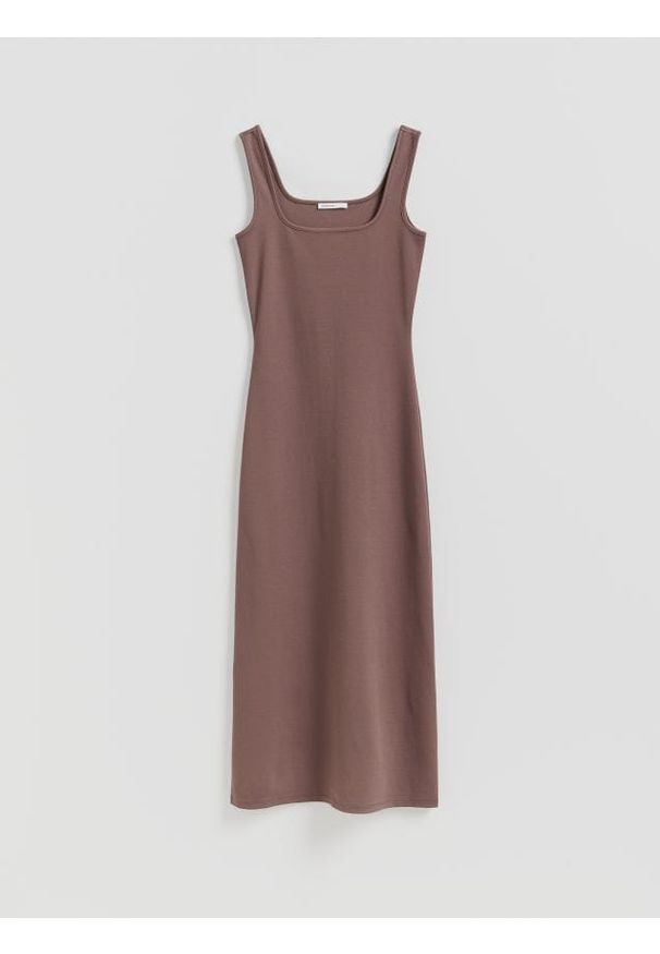 Reserved - Sukienka z wiskozą - beżowy. Kolor: beżowy. Materiał: wiskoza. Wzór: gładki