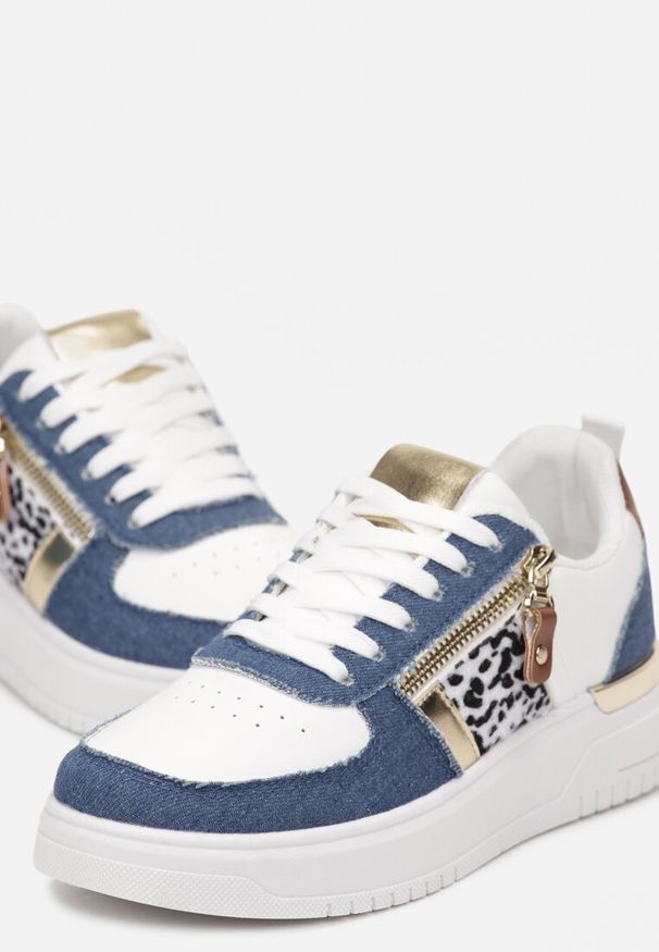 Born2be - Niebieskie Sneakersy z Metaliczną Wstawką i Suwakiem Linoa. Kolor: niebieski