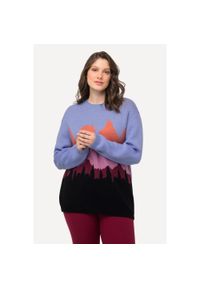 ULLA POPKEN - Damskie Sweter motyw górski okrągły dekolt długi rękaw. Kolekcja: plus size. Kolor: fioletowy. Materiał: poliamid, poliester, materiał, wiskoza. Długość rękawa: długi rękaw. Długość: długie. Sport: turystyka piesza #1