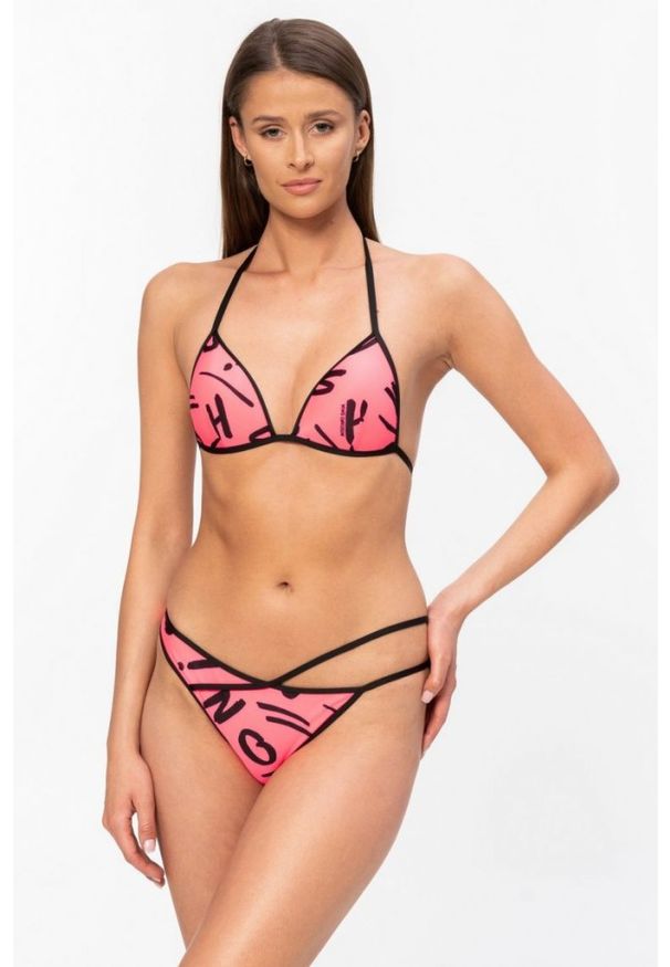 MOSCHINO Różowa góra od bikini w litery. Kolor: różowy. Wzór: aplikacja