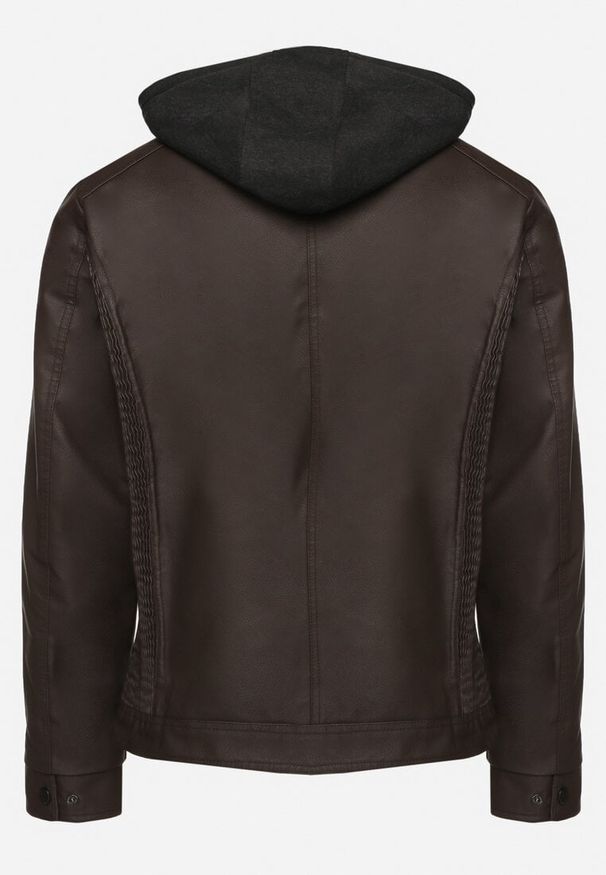 Born2be - Brązowa Kurtka Typu Ramoneska o Prostym Kroju z Odpinanym Kapturem i Kieszeniami Lizzandria. Okazja: na co dzień. Kolor: brązowy. Materiał: jeans. Styl: casual, elegancki, klasyczny