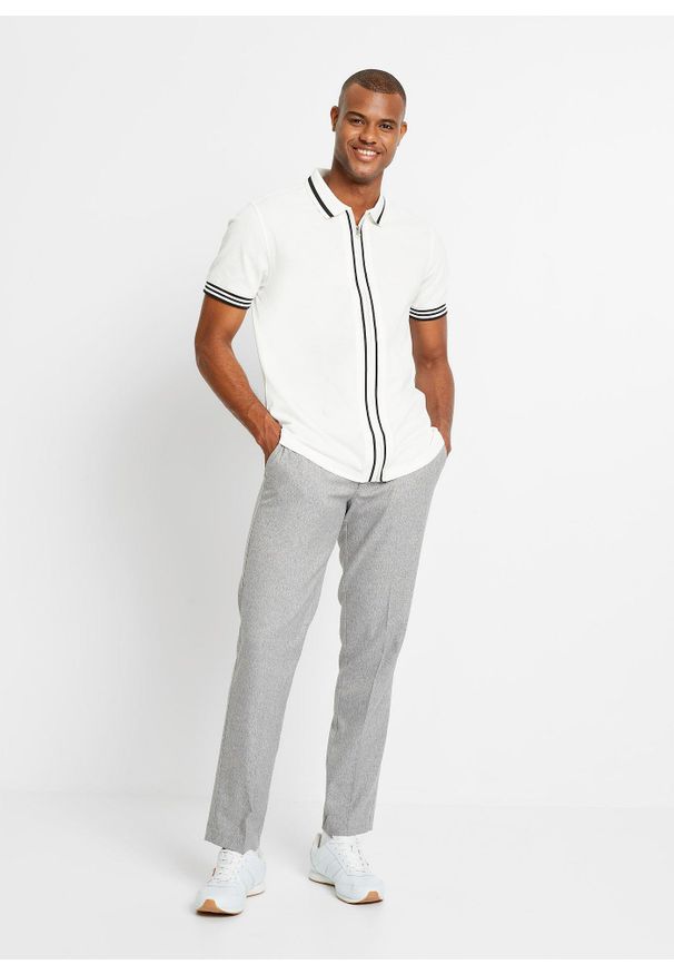 bonprix - Koszulka polo z zamkiem z bawełnianej piki. Typ kołnierza: polo. Kolor: biały. Materiał: bawełna. Styl: elegancki