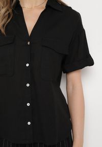 Born2be - Czarna Koszula Bawełniana z Lnem Zapinana na Guziki Surveni. Kolor: czarny. Materiał: bawełna, len. Styl: klasyczny #3