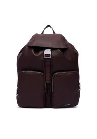 Calvin Klein Plecak Weebbing Strap Flap Backpack LV04F3645G Bordowy. Kolor: czerwony. Materiał: skóra #1