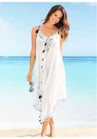 Sukienka plażowa bonprix biało-czarny z nadrukiem. Okazja: na plażę. Kolor: biały. Wzór: nadruk #5