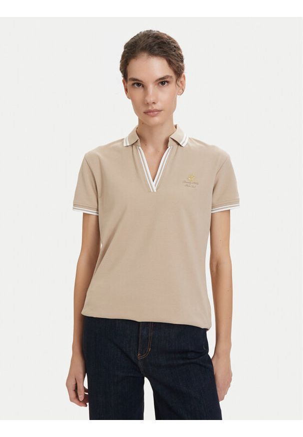 Beverly Hills Polo Club Polo P-SS26W-P0300 Beżowy Regular Fit. Typ kołnierza: polo. Kolor: beżowy. Materiał: bawełna