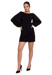 MOE - Mini Sukienka z Bufiastym Rękawem - Czarna. Kolor: czarny. Materiał: poliester, elastan. Długość: mini