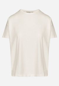 Born2be - Beżowy Klasyczny T-shirt Oversize z Bawełny Zivassa. Okazja: na co dzień. Kolor: beżowy. Materiał: bawełna. Styl: klasyczny #5