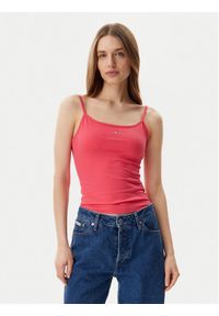 Tommy Jeans Top Essential DW0DW20675 Różowy Slim Fit. Kolor: różowy. Materiał: bawełna