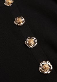 Born2be - Czarny Kardigan z Wiskozą z Ozdobnymi Napami i Bufiastymi Rękawami Acallte. Okazja: do pracy. Kolor: czarny. Materiał: wiskoza. Styl: elegancki, klasyczny #2