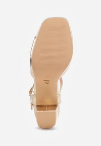 Born2be - Złote Sandały VICES na Słupku i Platformie z Wkładką ze Skóry Naturalnej Azimara. Okazja: na randkę, na wesele, na ślub cywilny. Zapięcie: pasek. Kolor: złoty. Materiał: skóra. Obcas: na platformie. Styl: wizytowy #3