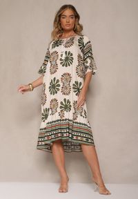 Renee - Ciemnozielona Pudełkowa Sukienka z Wiskozy w Abstrakcyjny Wzór Revirelle. Kolor: zielony. Materiał: wiskoza. Długość rękawa: krótki rękaw. Sezon: lato. Styl: elegancki #5