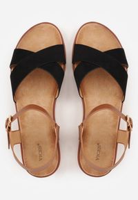 Renee - Czarne Płaskie Sandały VICES z Cholewką ze Skrzyżowanymi Paskami Emelika. Zapięcie: pasek. Kolor: czarny. Wzór: haft. Styl: boho #2