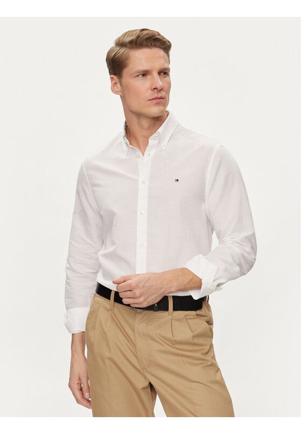 TOMMY HILFIGER - Tommy Hilfiger Koszula MW0MW34632 Biały Slim Fit. Kolor: biały. Materiał: len, bawełna
