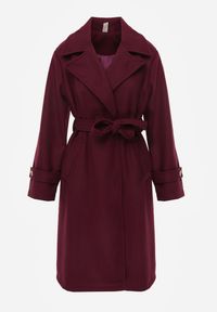 Renee - Ciemnofioletowy Długi Płaszcz Wiązany w Talii Materiałowym Paskiem z Ozodobnymi Guzikami na Rękawach Thakore. Kolor: fioletowy. Materiał: materiał. Długość: długie. Styl: elegancki #8
