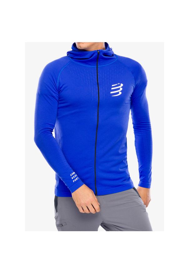 Bluza z kapturem męska Compressport 3D Thermo Seamless Hoodie Zip. Typ kołnierza: kaptur. Kolor: niebieski. Sport: bieganie