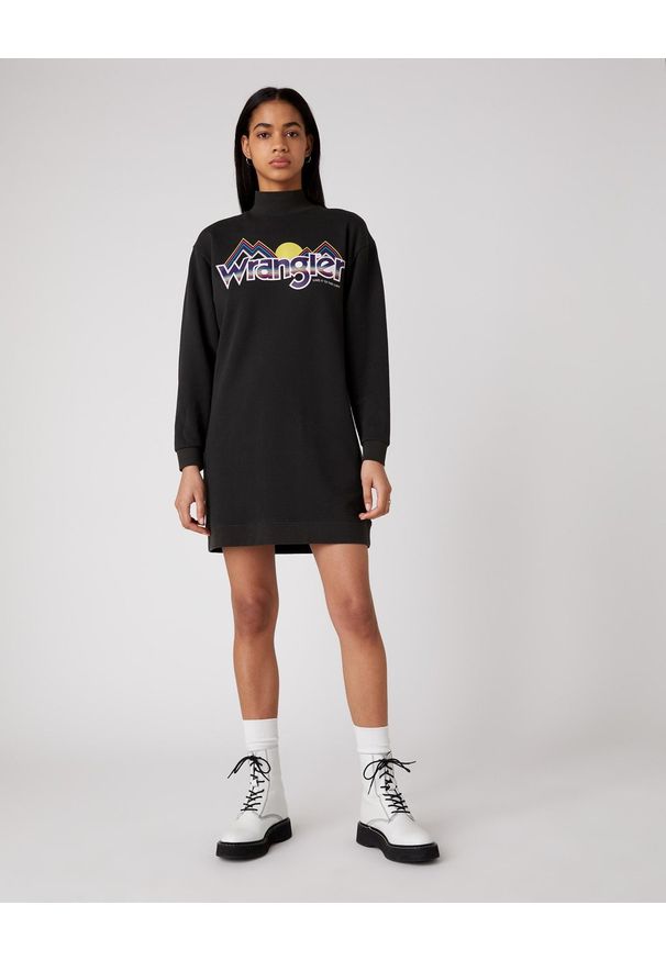 Wrangler - DAMSKA SUKIENKA WRANGLER HIGH NECK SWEAT DRES FADED BLACK W9P2HNXV6 112132452. Materiał: dresówka