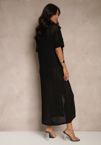 Renee - Czarna Koszulowa Sukienka z Bawełną z Siateczki Folesia. Okazja: na co dzień. Kolor: czarny. Materiał: bawełna. Sezon: lato. Typ sukienki: koszulowe. Styl: boho, elegancki, casual #3