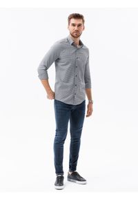 Ombre Clothing - Żakardowa koszula męska i drobnym wzorem REGULAR FIT K623 - czarna - XXL. Okazja: na co dzień. Kolor: czarny. Materiał: żakard. Długość rękawa: długi rękaw. Długość: długie. Styl: casual, klasyczny #4