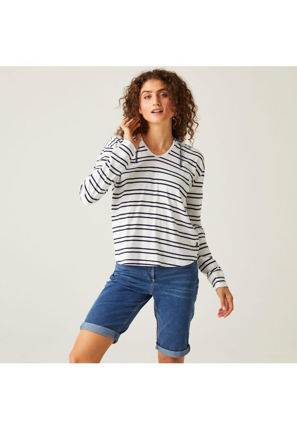 Regatta - Minerve V-Neck damska bluza z kapturem. Typ kołnierza: kaptur. Kolor: biały. Materiał: bawełna. Styl: elegancki, sportowy. Sport: turystyka piesza