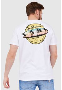 Guess - GUESS Biały bawełniany t-shirt męski sunset and palm trees, Rozmiar M. Kolor: biały. Materiał: bawełna. Wzór: nadruk #5