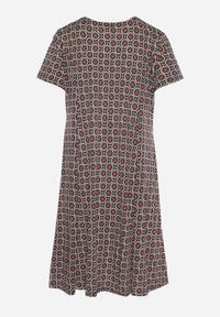 Born2be - Czarno-Bordowa Wiskozowa Sukienka w Mozaikowy Wzór o Rozkloszowanym Kroju Faellina. Kolor: czarny. Materiał: wiskoza. Sezon: lato #7