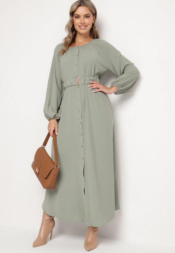 Born2be - Zielona Sukienka Dorothoe. Okazja: na co dzień. Kolor: zielony. Materiał: tkanina. Wzór: gładki, jednolity. Styl: elegancki, klasyczny, casual. Długość: maxi