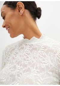 bonprix - Krótka bluzka koronkowa w ludowym stylu, długi rękaw. Kolor: biały. Materiał: koronka. Długość rękawa: długi rękaw. Długość: krótkie. Wzór: koronka #3
