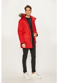 Jack & Jones - Parka. Okazja: na co dzień. Kolor: czerwony. Materiał: tkanina, futro. Styl: casual #2