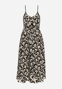 Born2be - Czarno-Biała Sukienka na Cienkich Ramiączkach o Trapezowym Kroju z Wiązaniem na Troczek Cavriella. Okazja: na co dzień. Kolor: czarny. Długość rękawa: na ramiączkach. Sezon: lato. Typ sukienki: trapezowe. Styl: casual, elegancki, klasyczny #2