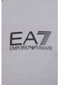 EA7 Emporio Armani bluza bawełniana męska kolor szary z kapturem gładka. Okazja: na co dzień. Typ kołnierza: kaptur. Kolor: szary. Materiał: bawełna. Wzór: gładki. Styl: casual #3