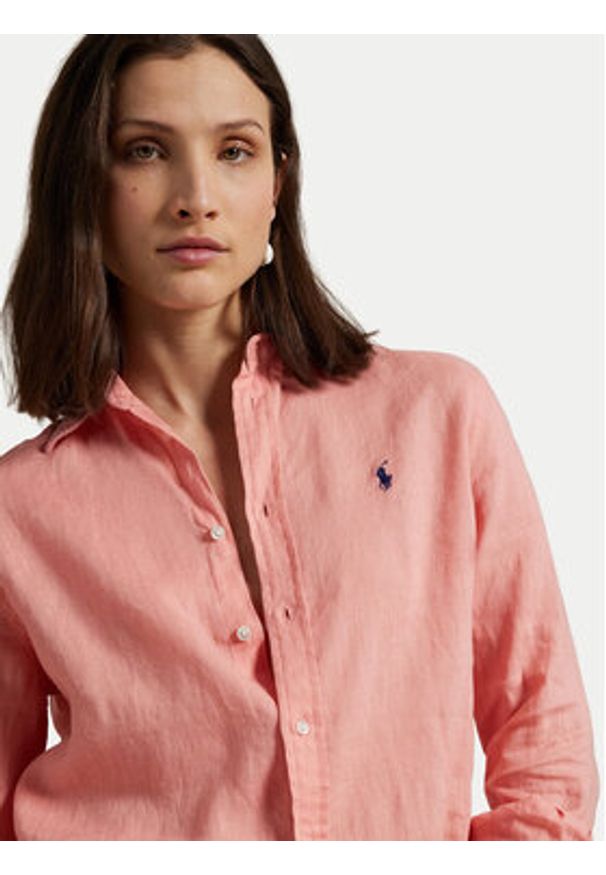 Polo Ralph Lauren Koszula 211970730012 Koralowy Classic Fit. Typ kołnierza: polo. Kolor: pomarańczowy. Materiał: len