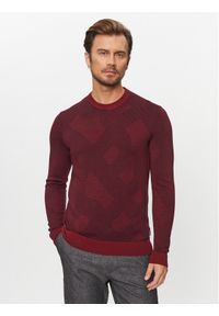 BOSS - Boss Sweter Motivo DARK RED Bordowy Regular Fit. Kolor: czerwony. Materiał: wełna #1