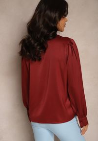 Renee - Bordowa Koszula z Bufiastymi Rękawami Kołnierzem z Perłami i Broszką Gonathiel. Okazja: na spotkanie biznesowe, na co dzień. Kolor: czerwony. Materiał: jeans. Styl: klasyczny, casual, biznesowy #5