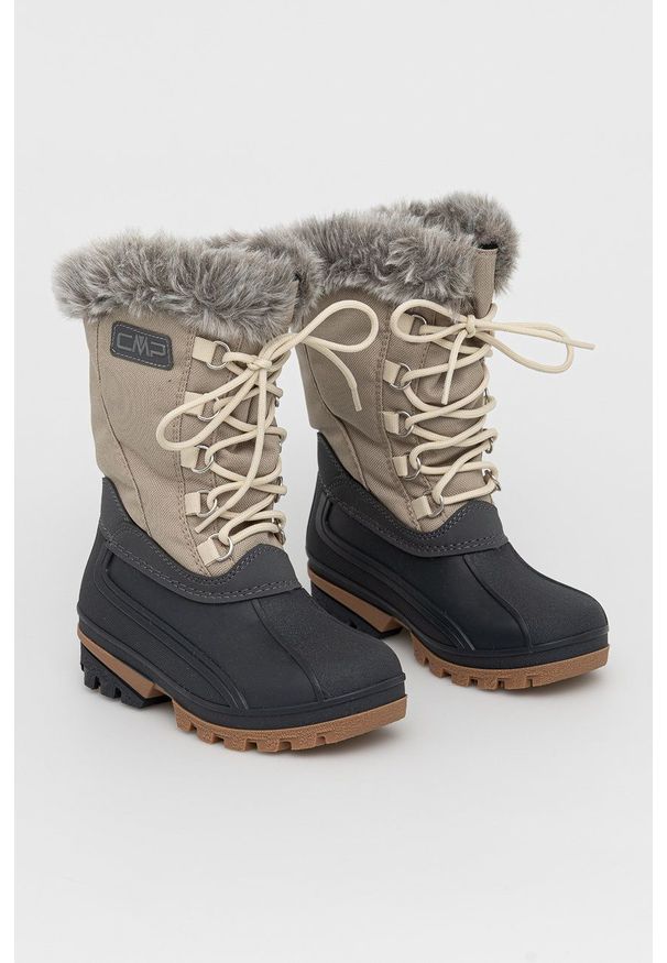 CMP śniegowce dziecięce GIRL POLHANNE SNOW BOOTS kolor beżowy. Nosek buta: okrągły. Zapięcie: sznurówki. Kolor: beżowy. Materiał: guma