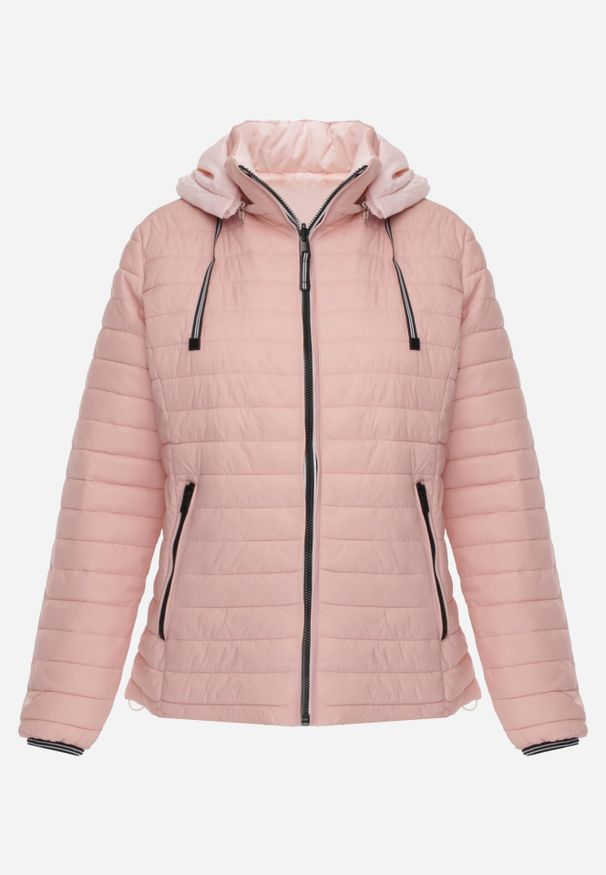 Born2be - Różowa Kurtka Przejściowa Dwustronna z Pikowaniem i Kapturem Azirane. Okazja: na co dzień. Typ kołnierza: kaptur. Kolekcja: plus size. Kolor: różowy. Materiał: jeans. Wzór: gładki. Styl: casual, elegancki