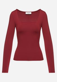 Born2be - Bordowa Bluzka Alexusi. Typ kołnierza: dekolt kwadratowy. Kolor: czerwony. Materiał: dzianina. Długość rękawa: długi rękaw. Długość: długie. Wzór: gładki. Styl: elegancki #2