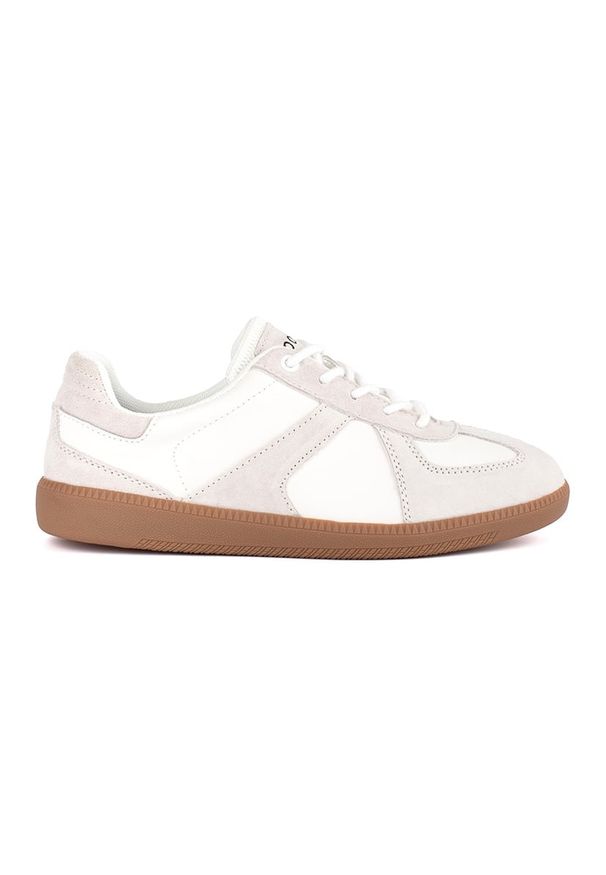 Goodin Skórzane białe damskie sneaersy. Kolor: biały. Materiał: skóra