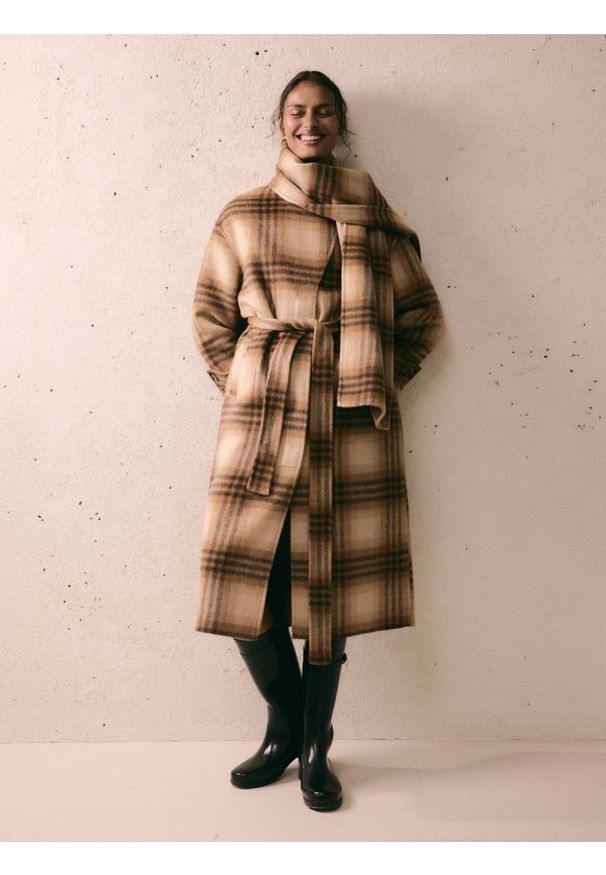 Reserved - Płaszcz oversize z wełną - wielobarwny. Materiał: wełna