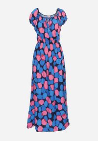 Born2be - Granatowo-Różowa Bawełniana Sukienka z Gumką Przy Dekolcie i w Talii Pietricea. Okazja: na co dzień, na randkę. Typ kołnierza: dekolt hiszpanka. Kolor: niebieski. Materiał: bawełna. Wzór: kropki. Sezon: lato. Typ sukienki: rozkloszowane. Styl: klasyczny, casual, elegancki #2