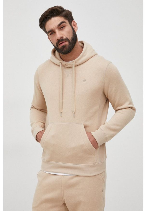 G-Star RAW - G-Star Raw bluza męska kolor brązowy z kapturem gładka. Okazja: na co dzień. Typ kołnierza: kaptur. Kolor: beżowy. Materiał: materiał, włókno, dzianina. Wzór: gładki. Styl: casual