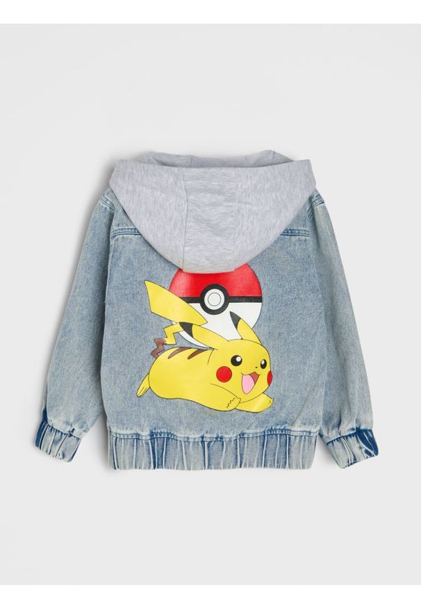 Sinsay - Kurtka jeansowa z kapturem Pokemon - turkusowy. Typ kołnierza: kaptur. Kolor: turkusowy. Materiał: jeans